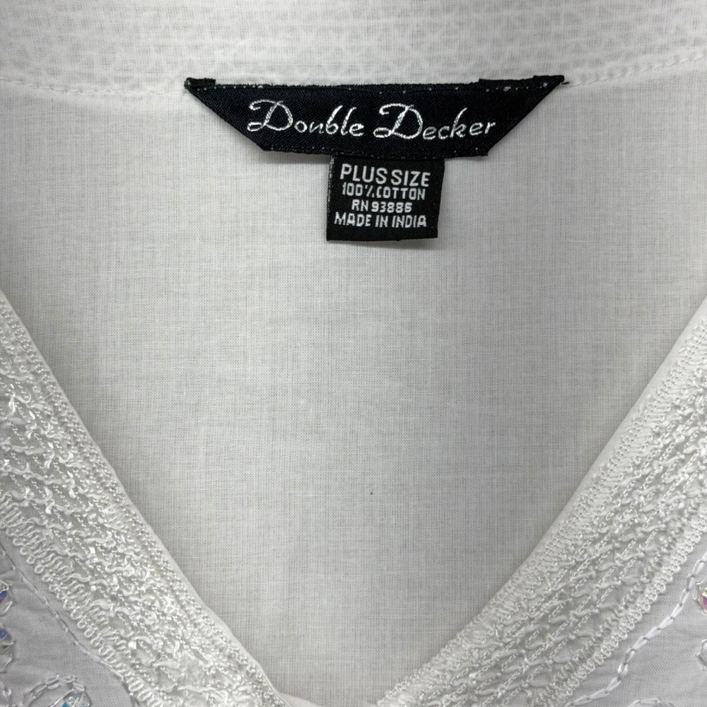 Double Decker White Cotton Embroidered Sequin Tunic Top Plus Size Boho V-Neck - Picture 4 of 14